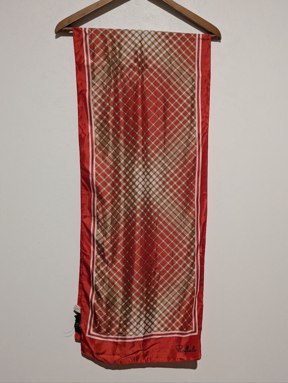 Vintage Red Taupe Scarf Long 13.5 X 69 Abstract Geo Silk Blend Raffaelo